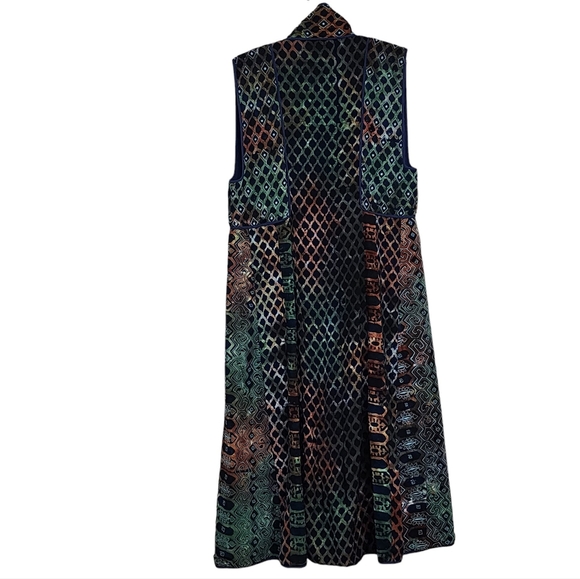 Ahoki Open Front Sleeveless Duster Long Jacket Cardigan Batik Block Print Vest - Picture 2 of 11